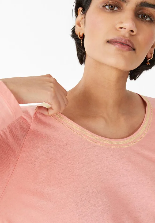 Hush Tops and Tshirts Women Contrast Stitch Jersey Top Pinkgreen
