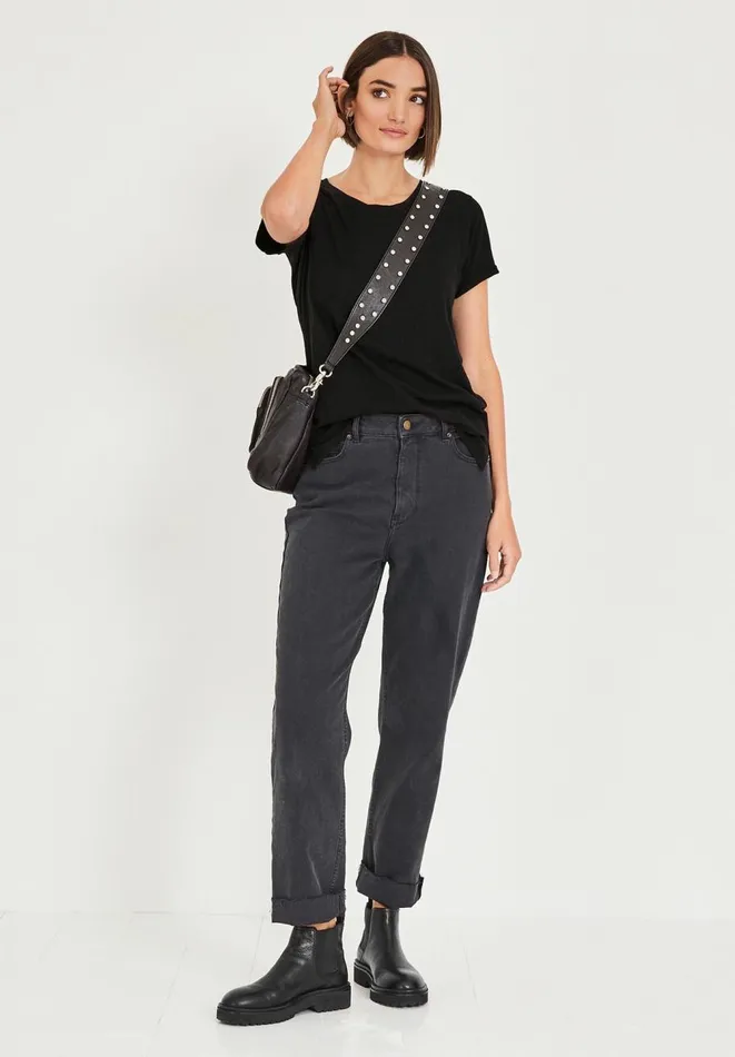 Hush Tops and Tshirts Women Cotton Slub Crew Tee Black