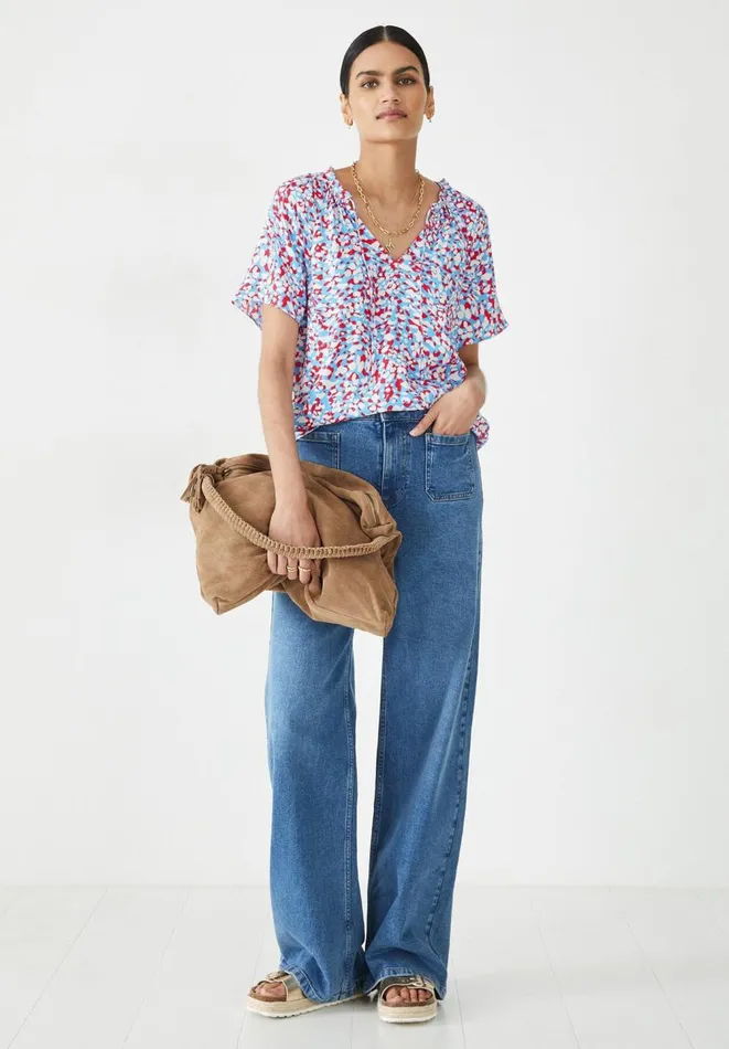 Hush Tops and Tshirts Women Elle Tie Neck Top Animal Mark Floral Bluered Hush Tops and Tshirts Women Elle Tie Neck Top Animal Mark Floral Bluered