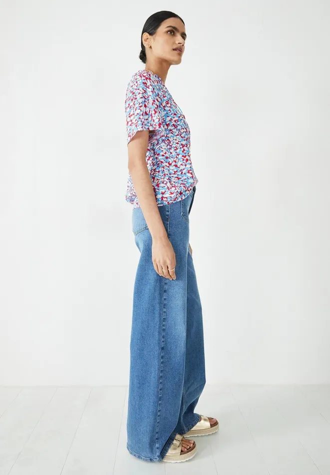 Hush Tops and Tshirts Women Elle Tie Neck Top Animal Mark Floral Bluered Hush Tops and Tshirts Women Elle Tie Neck Top Animal Mark Floral Bluered