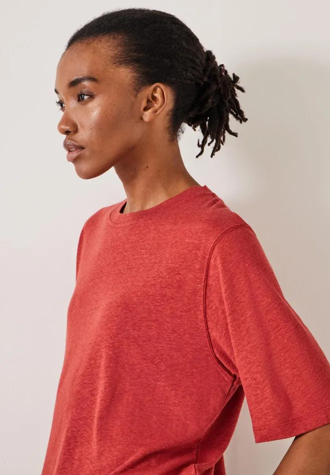 Hush Tops and Tshirts Women Elora Crew Neck Linen TShirt Rust Hush Tops and Tshirts Women Elora Crew Neck Linen TShirt Rust