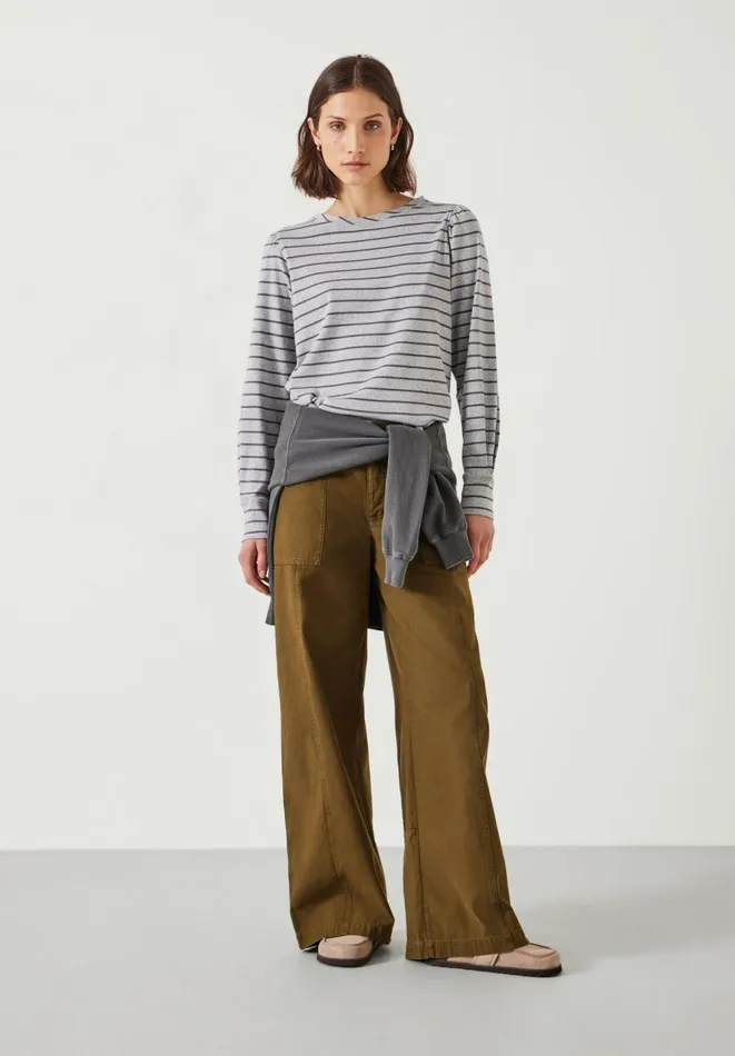 Hush Tops and Tshirts Women Emily Cotton Striped Puff Sleeve Top Grey Marl Hush Tops and Tshirts Women Emily Cotton Striped Puff Sleeve Top Grey Marl