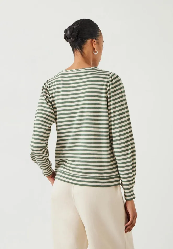 Hush Tops and Tshirts Women Emily Cotton Striped Puff Sleeve Top Moss Green Hush Tops and Tshirts Women Emily Cotton Striped Puff Sleeve Top Moss Green