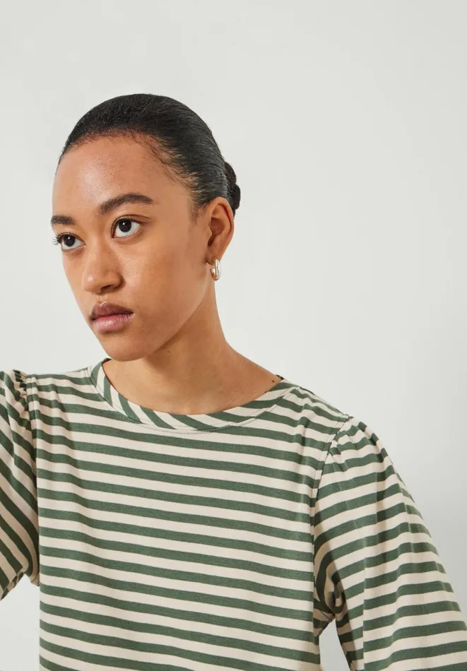 Hush Tops and Tshirts Women Emily Cotton Striped Puff Sleeve Top Moss Green Hush Tops and Tshirts Women Emily Cotton Striped Puff Sleeve Top Moss Green