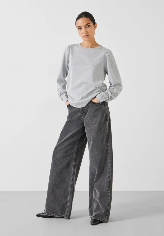 Hush Tops and Tshirts Women Emily Puff Sleeve Jersey Top Grey Marl Hush Tops and Tshirts Women Emily Puff Sleeve Jersey Top Grey Marl