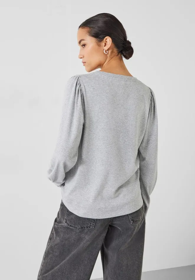 Hush Tops and Tshirts Women Emily Puff Sleeve Jersey Top Grey Marl Hush Tops and Tshirts Women Emily Puff Sleeve Jersey Top Grey Marl
