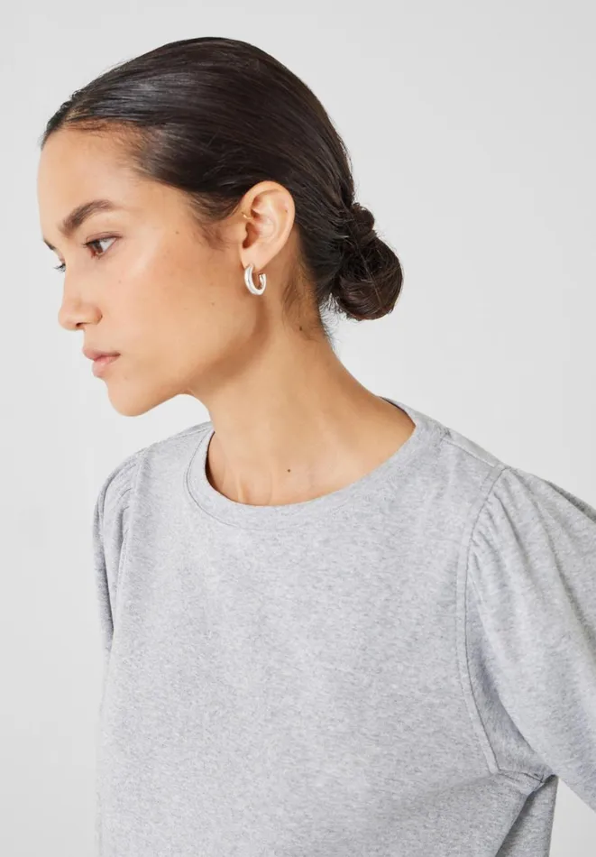 Hush Tops and Tshirts Women Emily Puff Sleeve Jersey Top Grey Marl Hush Tops and Tshirts Women Emily Puff Sleeve Jersey Top Grey Marl
