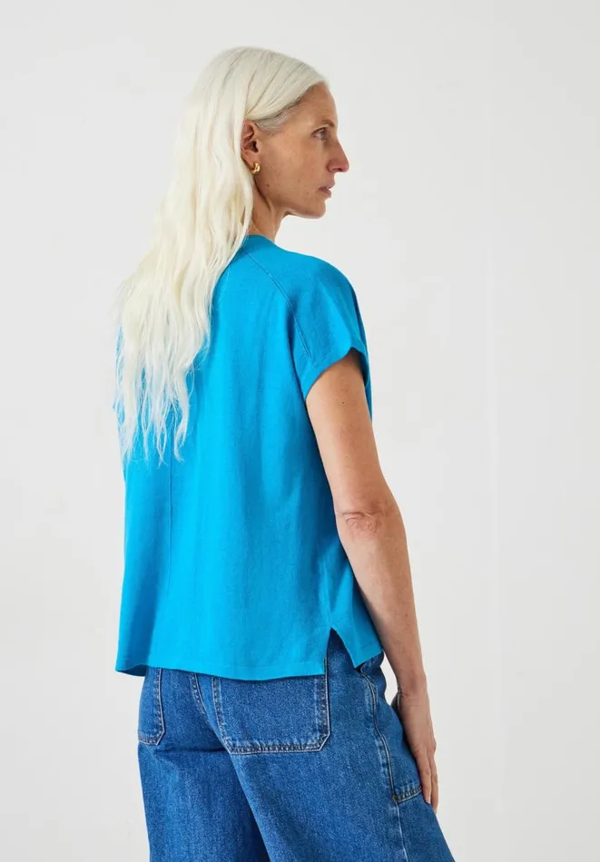 Hush Tops and Tshirts Women Emmerline Linen Blend Knitted Top Ocean Blue Hush Tops and Tshirts Women Emmerline Linen Blend Knitted Top Ocean Blue