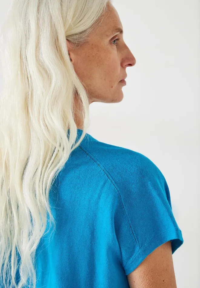 Hush Tops and Tshirts Women Emmerline Linen Blend Knitted Top Ocean Blue Hush Tops and Tshirts Women Emmerline Linen Blend Knitted Top Ocean Blue