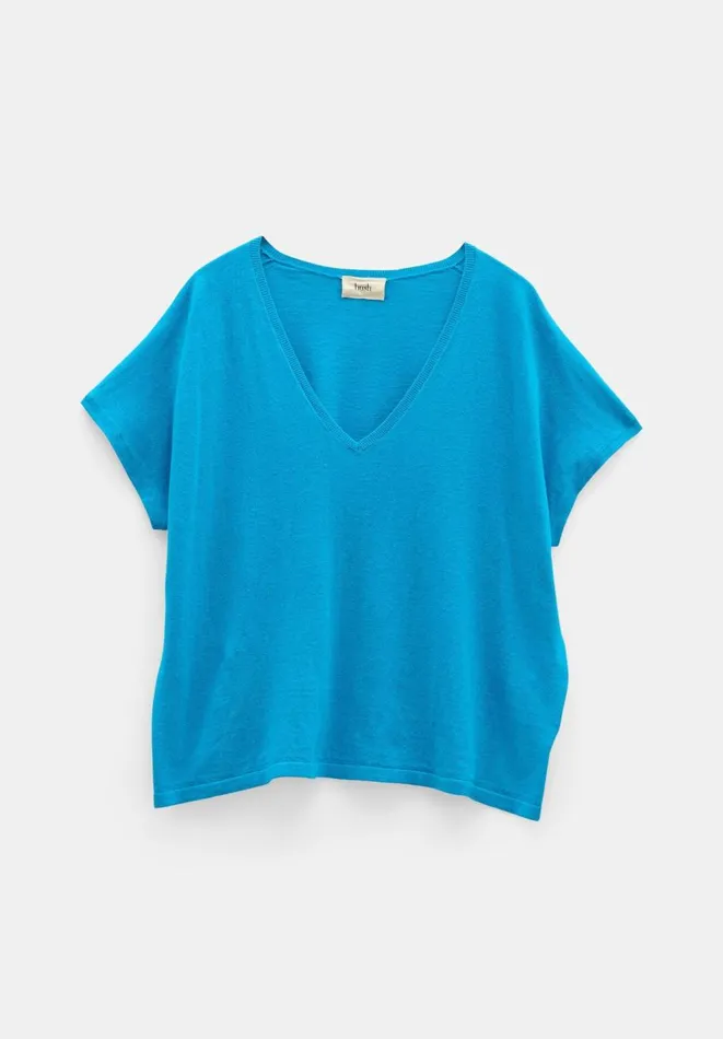 Hush Tops and Tshirts Women Emmerline Linen Blend Knitted Top Ocean Blue Hush Tops and Tshirts Women Emmerline Linen Blend Knitted Top Ocean Blue