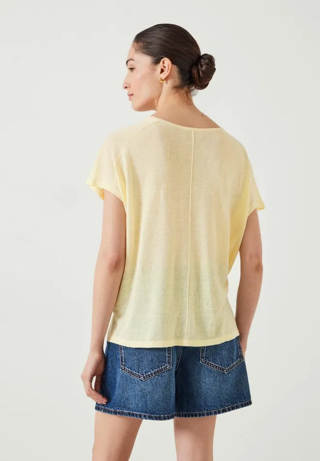 Hush Tops and Tshirts Women Emmerline Linen Blend Knitted Top Pale Yellow Hush Tops and Tshirts Women Emmerline Linen Blend Knitted Top Pale Yellow