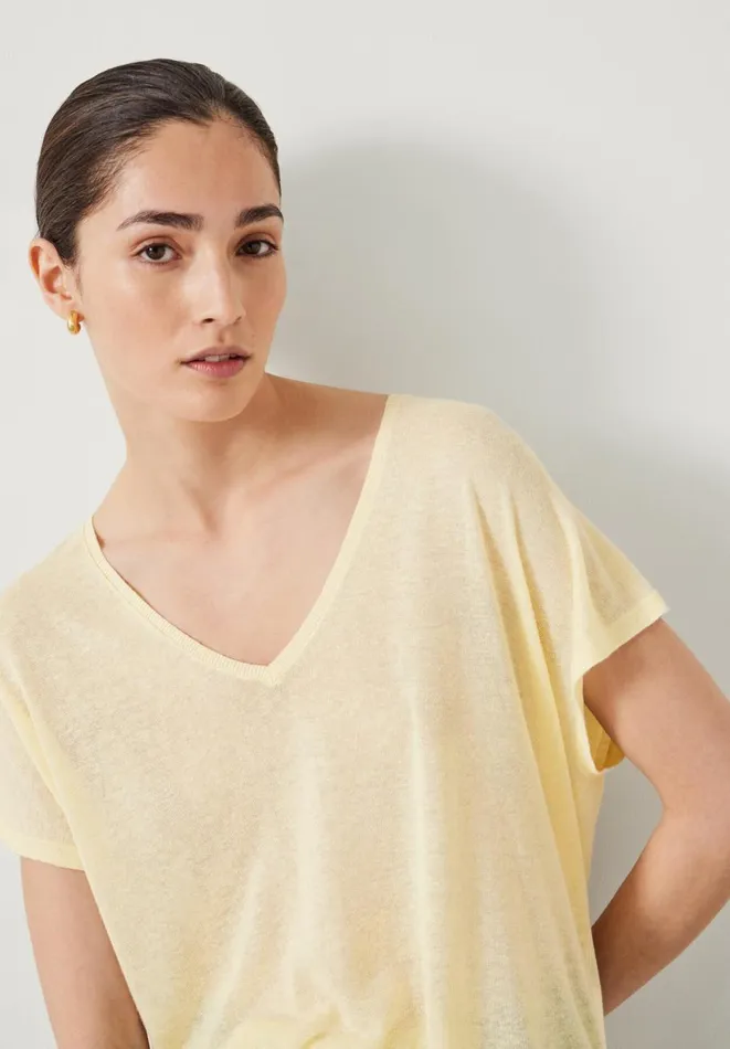 Hush Tops and Tshirts Women Emmerline Linen Blend Knitted Top Pale Yellow Hush Tops and Tshirts Women Emmerline Linen Blend Knitted Top Pale Yellow