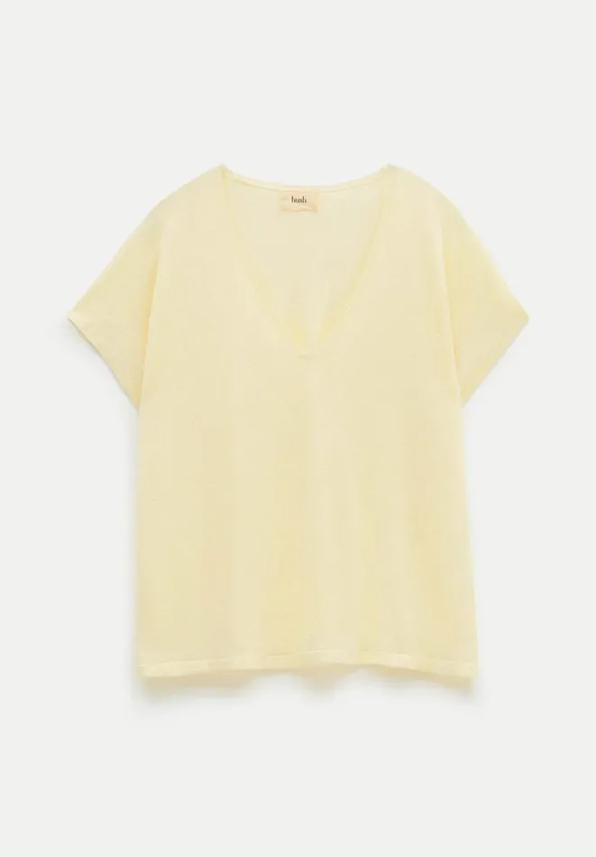 Hush Tops and Tshirts Women Emmerline Linen Blend Knitted Top Pale Yellow Hush Tops and Tshirts Women Emmerline Linen Blend Knitted Top Pale Yellow