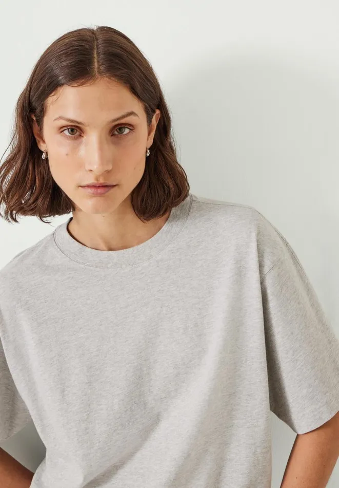 Hush Tops and Tshirts Women Flo Oversized Cotton TShirt Grey Marl Hush Tops and Tshirts Women Flo Oversized Cotton TShirt Grey Marl