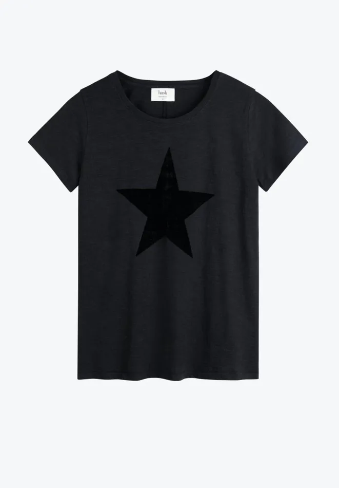 Hush Tops and Tshirts Women Flock Star Cotton T Shirt Black Hush Tops and Tshirts Women Flock Star Cotton T Shirt Black