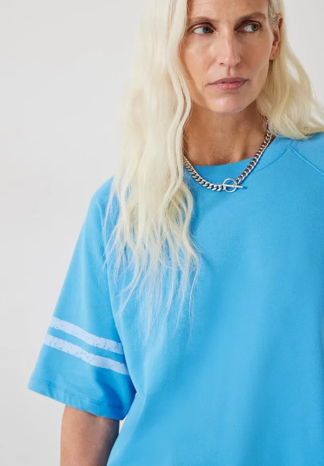 Hush Tops and Tshirts Women Flynn Relaxed Stripe TShirt Sea Blue Hush Tops and Tshirts Women Flynn Relaxed Stripe TShirt Sea Blue