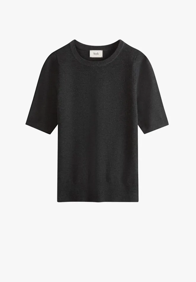 Hush Tops and Tshirts Women Frances Knitted Tee Charcoal Marl Hush Tops and Tshirts Women Frances Knitted Tee Charcoal Marl