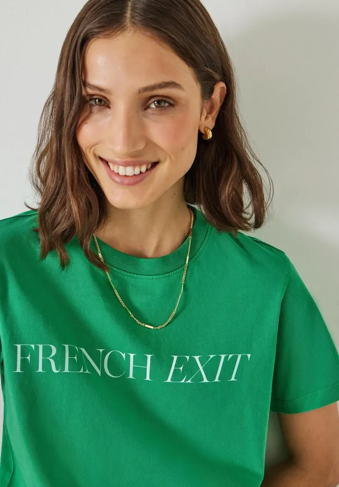 Hush Tops and Tshirts Women French Exit Cotton TShirt Green Hush Tops and Tshirts Women French Exit Cotton TShirt Green