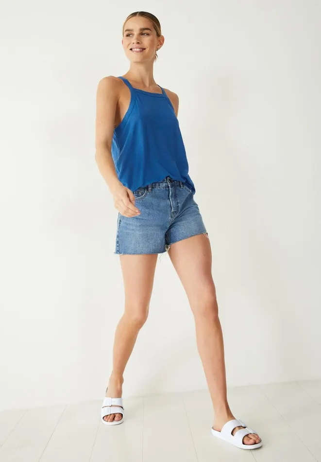 Hush Tops and Tshirts Women Halter Neck Linen Blend Vest Bright Blue Hush Tops and Tshirts Women Halter Neck Linen Blend Vest Bright Blue
