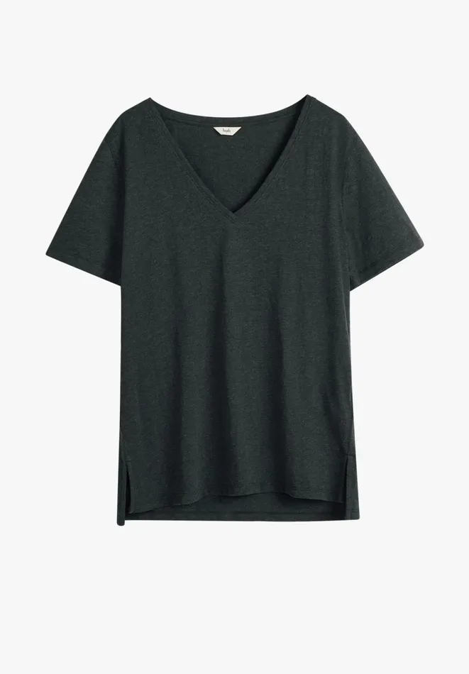 Hush Tops and Tshirts Women Kali Cotton Slub VNeck TShirt Charcoal Marl Hush Tops and Tshirts Women Kali Cotton Slub VNeck TShirt Charcoal Marl