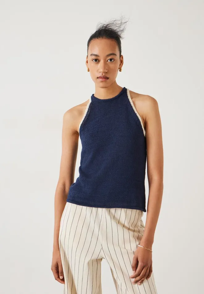 Hush Tops and Tshirts Women Keekee Contrast Stitch Knitted Vest Top Midnight Navy Hush Tops and Tshirts Women Keekee Contrast Stitch Knitted Vest Top Midnight Navy