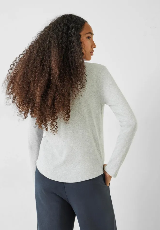 Hush Tops and Tshirts Women Long Sleeve Ribbed Henley TShirt Lightest Grey Marl Hush Tops and Tshirts Women Long Sleeve Ribbed Henley TShirt Lightest Grey Marl
