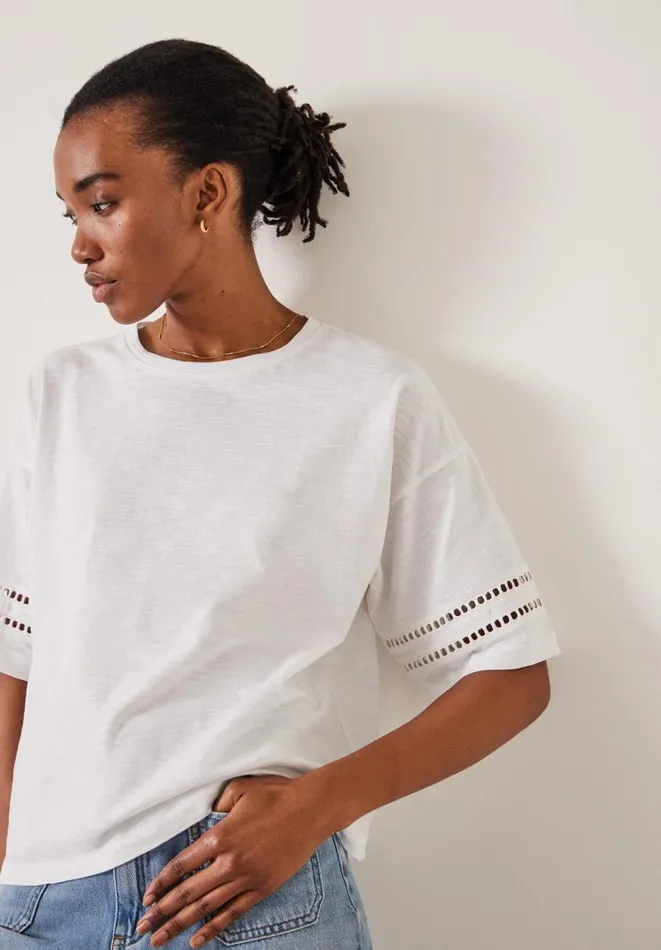 Hush Tops and Tshirts Women Lucie Lace Detail TShirt White Hush Tops and Tshirts Women Lucie Lace Detail TShirt White