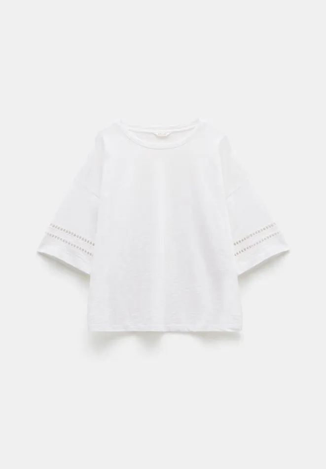 Hush Tops and Tshirts Women Lucie Lace Detail TShirt White Hush Tops and Tshirts Women Lucie Lace Detail TShirt White