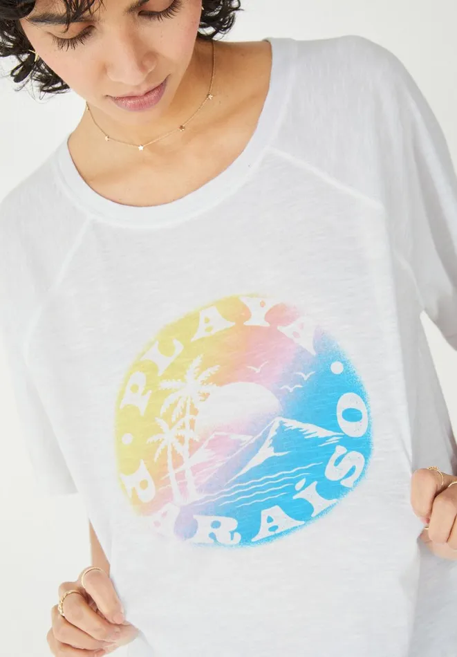 Hush Tops and Tshirts Women Paraiso Playa Raglan TShirt White Hush Tops and Tshirts Women Paraiso Playa Raglan TShirt White