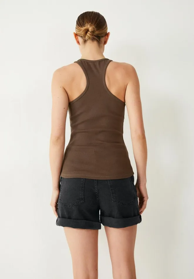 Hush Tops and Tshirts Women Ribbed Scooped Vest Chocolate Hush Tops and Tshirts Women Ribbed Scooped Vest Chocolate