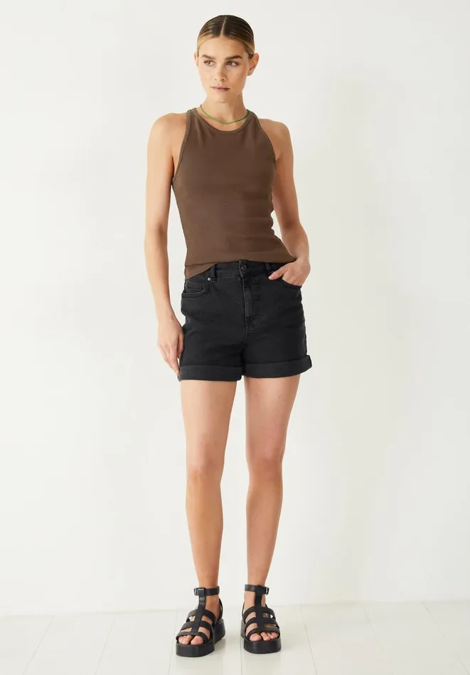 Hush Tops and Tshirts Women Ribbed Scooped Vest Chocolate Hush Tops and Tshirts Women Ribbed Scooped Vest Chocolate