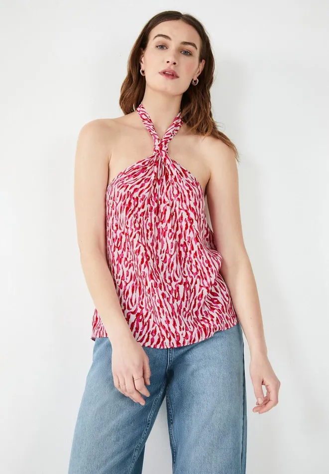 Hush Tops and Tshirts Women Ryn Knotted Halterneck Top Abstract Animal Ecrupink Hush Tops and Tshirts Women Ryn Knotted Halterneck Top Abstract Animal Ecrupink