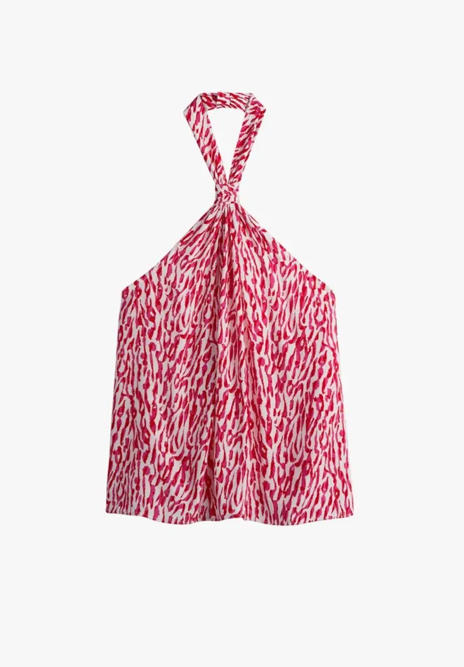 Hush Tops and Tshirts Women Ryn Knotted Halterneck Top Abstract Animal Ecrupink Hush Tops and Tshirts Women Ryn Knotted Halterneck Top Abstract Animal Ecrupink