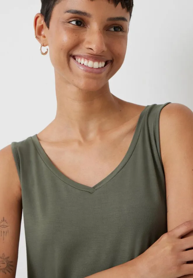 Hush Tops and Tshirts Women Sally VNeck Jersey Vest Top Khaki Hush Tops and Tshirts Women Sally VNeck Jersey Vest Top Khaki