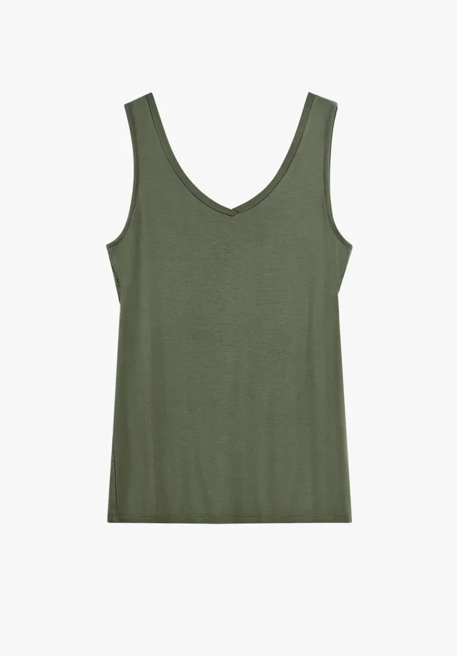 Hush Tops and Tshirts Women Sally VNeck Jersey Vest Top Khaki Hush Tops and Tshirts Women Sally VNeck Jersey Vest Top Khaki
