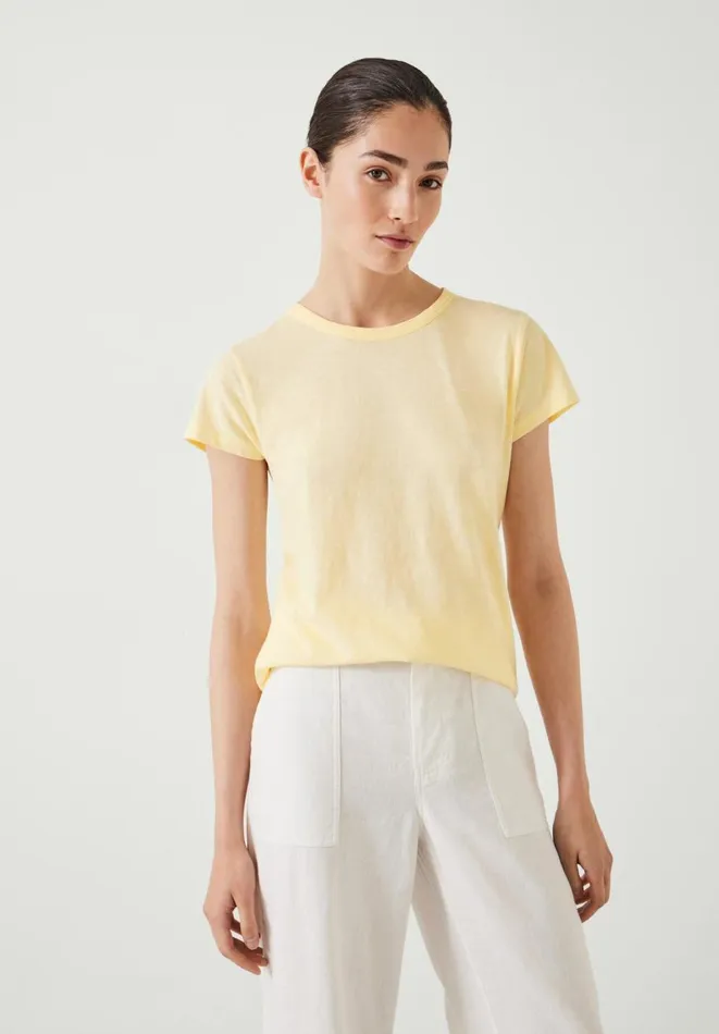 Hush Tops and Tshirts Women Slim Fit Crew TShirt Butter Lemon