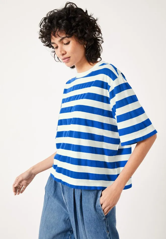 Hush Tops and Tshirts Women Striped Boxy TShirt Blue White