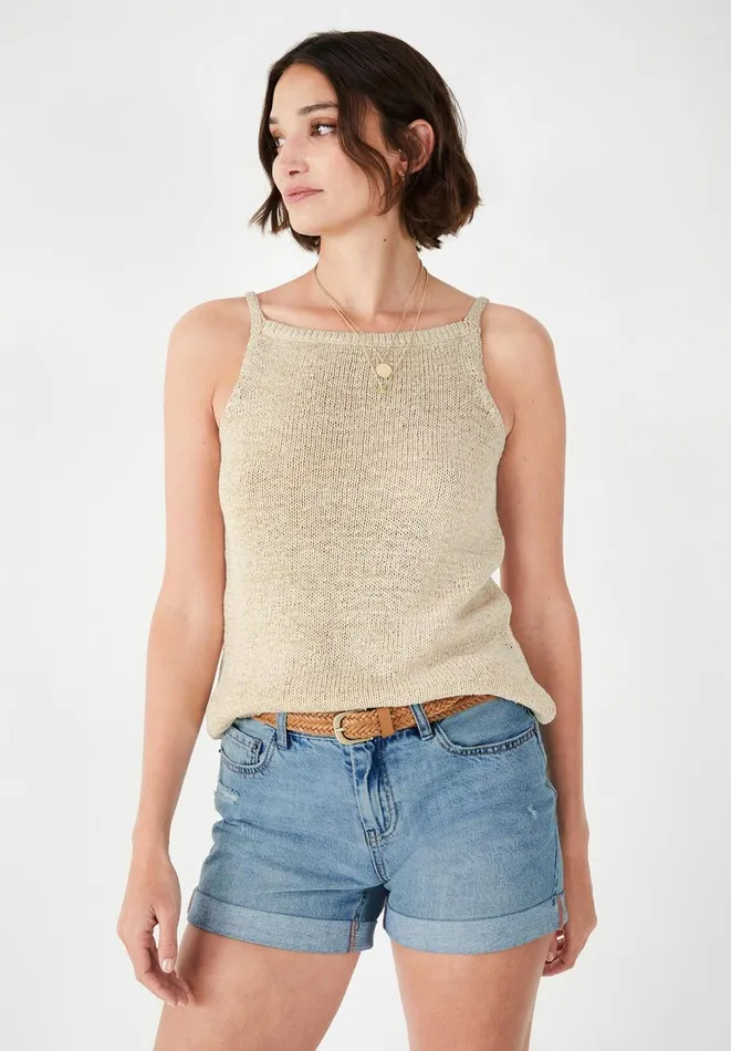 Hush Tops and Tshirts Women Thara Knitted Tape Vest Top Natural Hush Tops and Tshirts Women Thara Knitted Tape Vest Top Natural