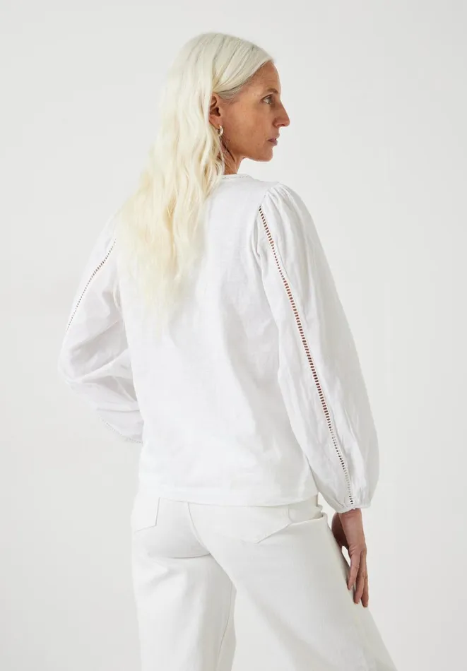Hush Tops and Tshirts Women Violet Ladder Blouson Jersey Top White Hush Tops and Tshirts Women Violet Ladder Blouson Jersey Top White