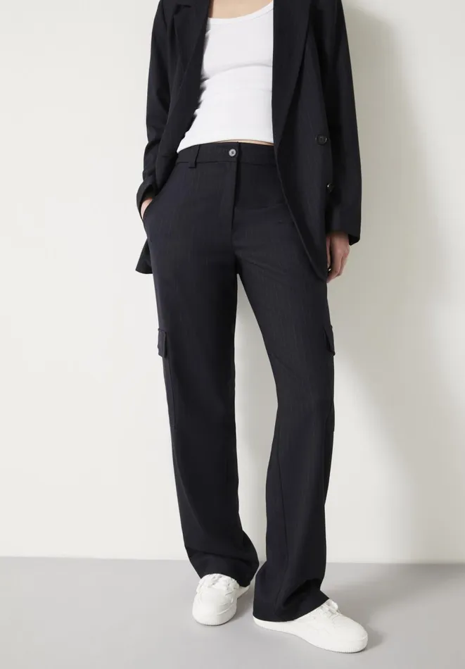 Hush Trousers Women Courtney Cargo Pinstripe Wool Blend Trousers Midnight Navy Hush Trousers Women Courtney Cargo Pinstripe Wool Blend Trousers Midnight Navy