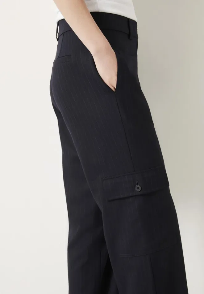 Hush Trousers Women Courtney Cargo Pinstripe Wool Blend Trousers Midnight Navy Hush Trousers Women Courtney Cargo Pinstripe Wool Blend Trousers Midnight Navy