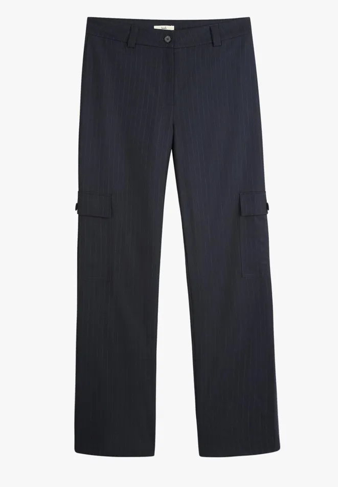 Hush Trousers Women Courtney Cargo Pinstripe Wool Blend Trousers Midnight Navy Hush Trousers Women Courtney Cargo Pinstripe Wool Blend Trousers Midnight Navy