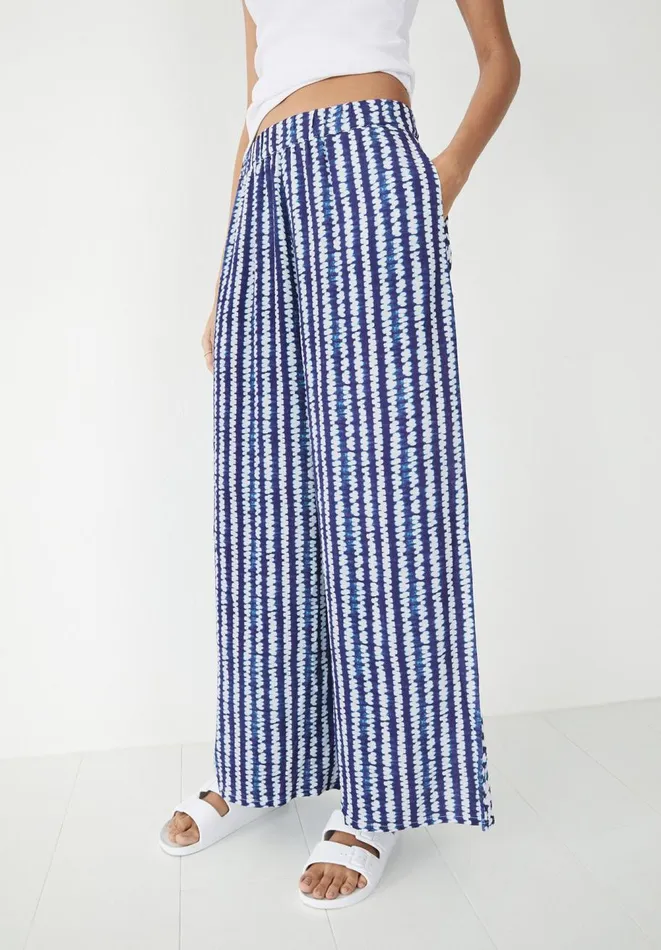 Hush Trousers Women Printed Wide Leg Trouser Shibori Stripe Navy Hush Trousers Women Printed Wide Leg Trouser Shibori Stripe Navy