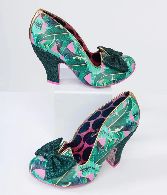 Irregular Choice Green Banana Leaf Palm Print Heels Shoes Unique Vintage Heels