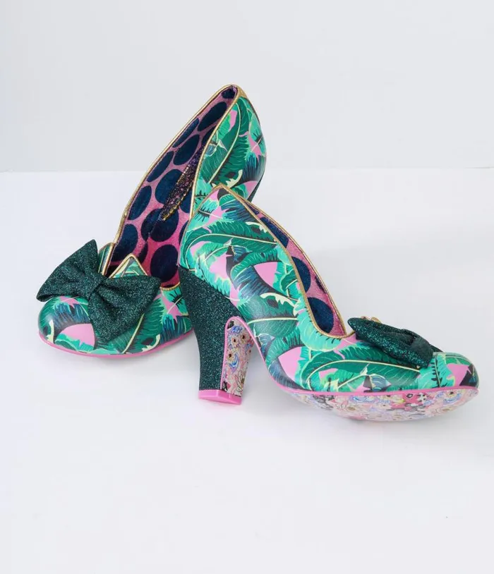 Irregular Choice Green Banana Leaf Palm Print Heels Shoes Unique Vintage Heels