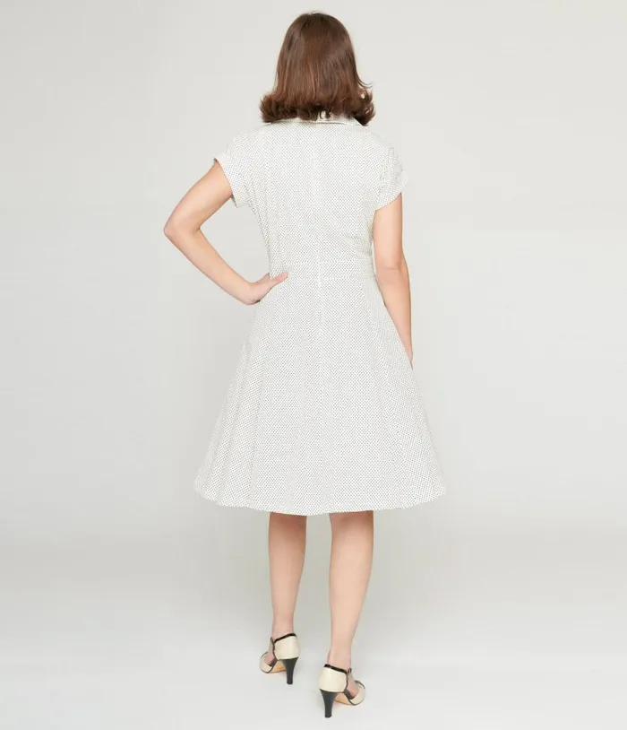 Ivory and Black Polka Dot Flare Dress DressesPlus Unique Vintage Fit and Flare