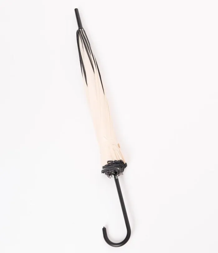 Ivory and Black Polka Dot Princess Pagoda Umbrella Accessories Unique Vintage Umbrellas