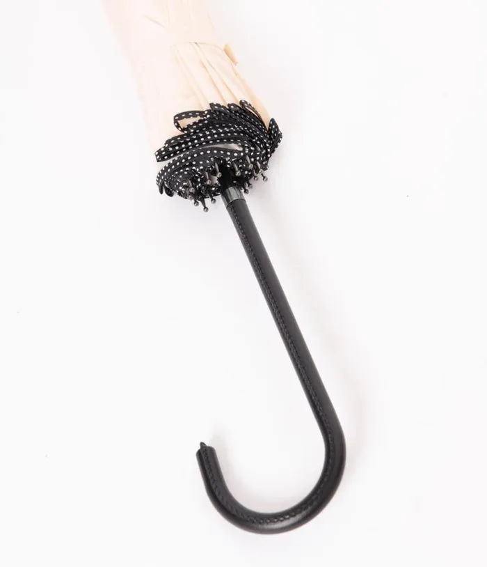 Ivory and Black Polka Dot Princess Pagoda Umbrella Accessories Unique Vintage Umbrellas