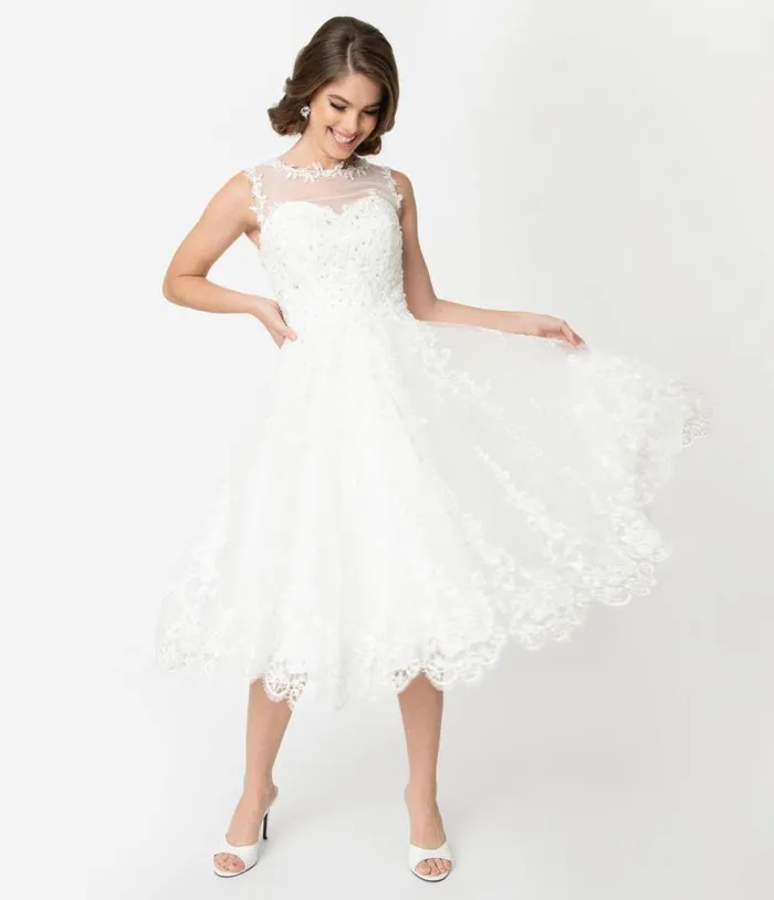 Ivory Lace and Tulle Riviera Bridal Dress Dresses Unique Vintage Swing