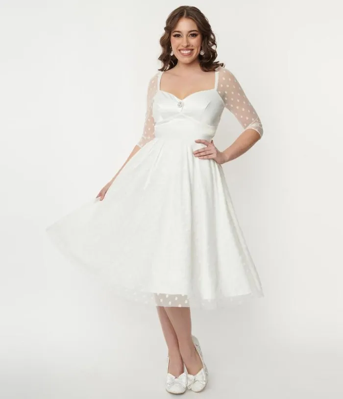 Ivory Polka Dot Lamar Bridal Swing Dress Dresses Unique Vintage Swing